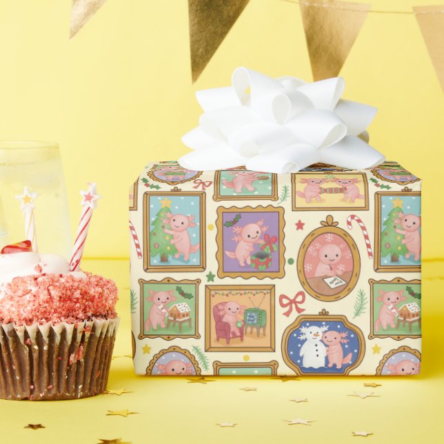 Hand Drawn Axolotl Christmas Wrapping Paper Roll   Presentpapper (Födelsedagsfest)