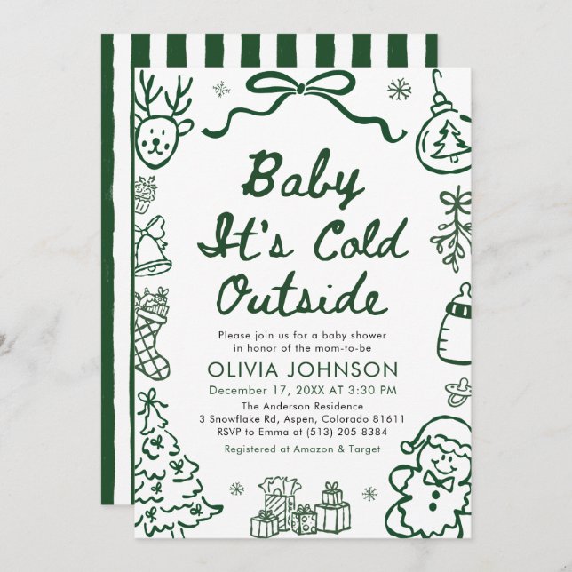 Hand Drawn Baby It's Cold Outside Baby Shower Inbjudningar (Fram/baksida)
