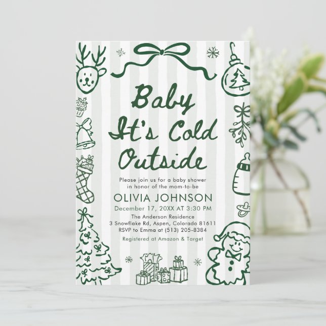 Hand Drawn Baby It's Cold Outside Baby Shower Inbjudningar (Stående Fram)