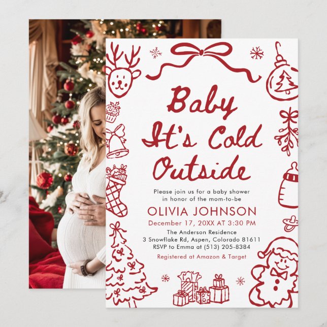 Hand Drawn Baby It's Cold Outside Baby Shower Inbjudningar (Fram/baksida)