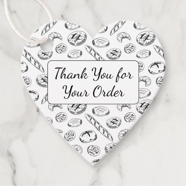 Hand-Drawn Bakery Pattern Heart Thank You  Gåvor Etiketter (Framsida)