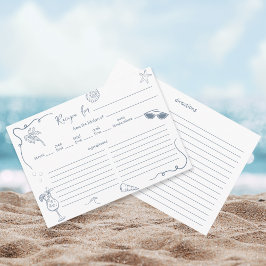 Hand Drawn Beach Doodle Bridal Shower Recipe Card  Tilläggskort
