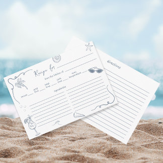 Hand Drawn Beach Doodle Bridal Shower Recipe Card  Tilläggskort