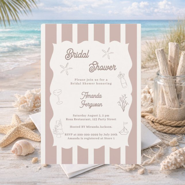 Hand drawn beach ivory taupe Bridal Shower Inbjudningar (Skapare uppladdad)