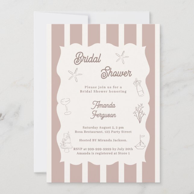 Hand drawn beach ivory taupe Bridal Shower Inbjudningar (Framsida)