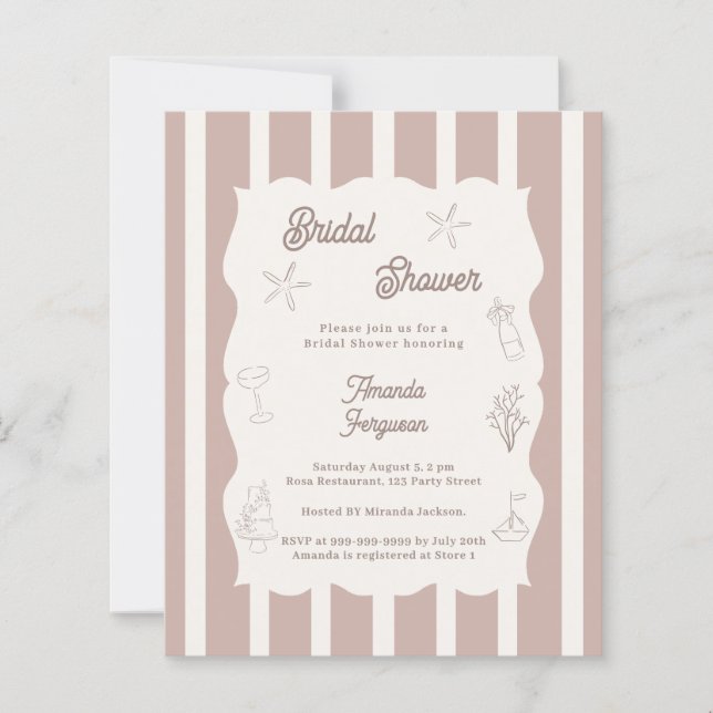Hand drawn beach taupe Bridal Shower invitation (Framsida)