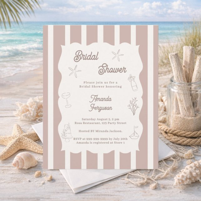 Hand drawn beach taupe Bridal Shower invitation (Skapare uppladdad)