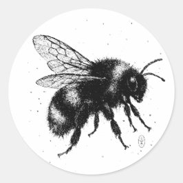 Hand‑Drawn Bee Illustration – Detailed Ink Art T‑S Runt Klistermärke