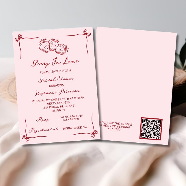 Hand Drawn Berry In Love Bridal Shower QR Code Inbjudningar (Skapare uppladdad)