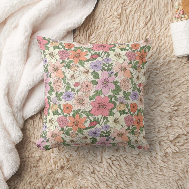 Hand-Drawn Bible Flowers Pattern Kudde (Filt)