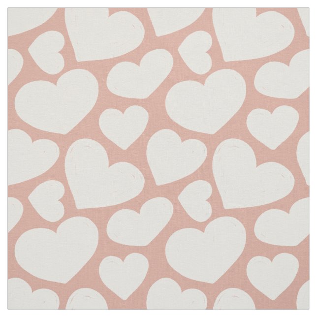 Hand Drawn Big Hearts Pattern Boho Girly Pink Tyg (Provkarta)