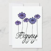 Hand-Drawn Birthday Card w Purple Flower Balloons