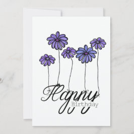 Hand-Drawn Birthday Card w Purple Flower Balloons Kort