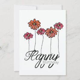 Hand-Drawn Birthday Card With Red Flower Balloons Kort