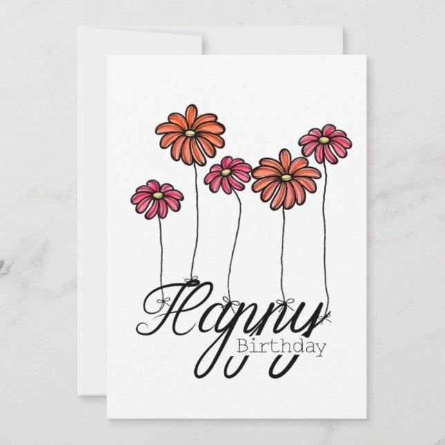Hand-Drawn Birthday Card With Red Flower Balloons Kort (Framsida)