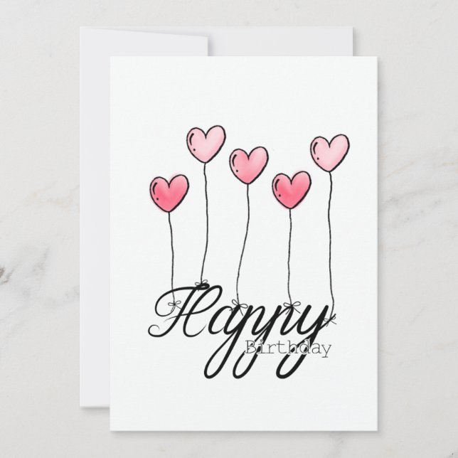 Hand-Drawn Birthday Card With Red Heart Balloons Kort (Framsida)