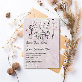 Hand-Drawn Bistro Café Courtyard Wedding Inbjudningar