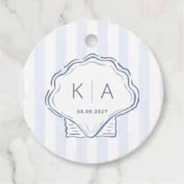 Hand-Drawn Blue And White Shell Monogram Wedding Gåvor Etiketter