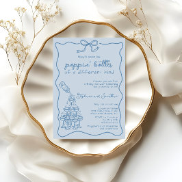 Hand Drawn Blue Bottle Champagne Tower Baby Shower Inbjudningar