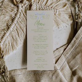 Hand Drawn Blue Bow Floral Summer Wedding Menu  Meny