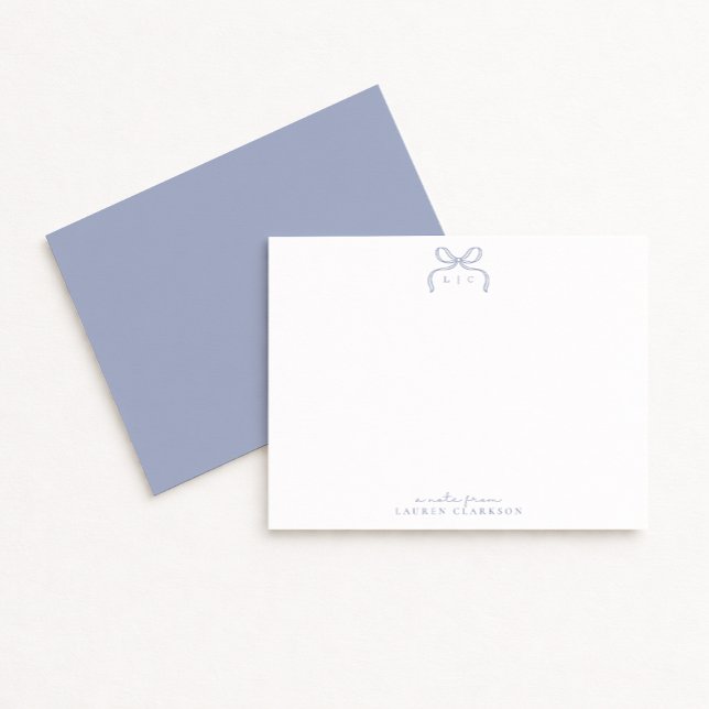 Hand Drawn Blue Bow Monogram Note Card Inbjudningar (Skapare uppladdad)