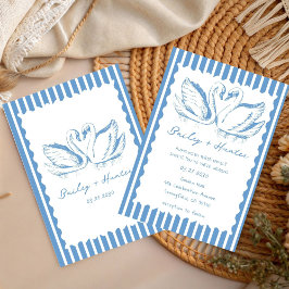 hand drawn Blue Couple Swan Whimsical Wedding Inbjudningar