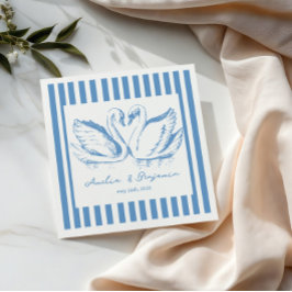 hand drawn Blue Couple Swan Whimsical Wedding Pappersservett