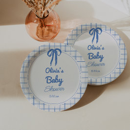 Hand Drawn Blue Gingham Bow Baby Shower