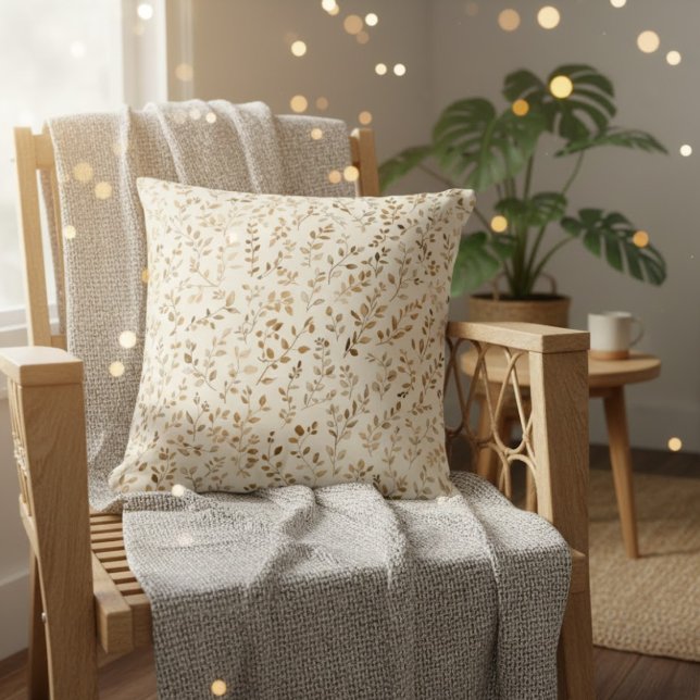 Hand Drawn Boho Leaf Pattern Kudde (Skapare uppladdad)