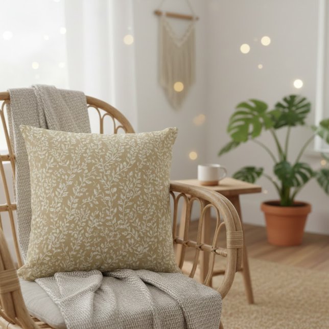 Hand Drawn Boho Leaf Pattern Kudde (Skapare uppladdad)