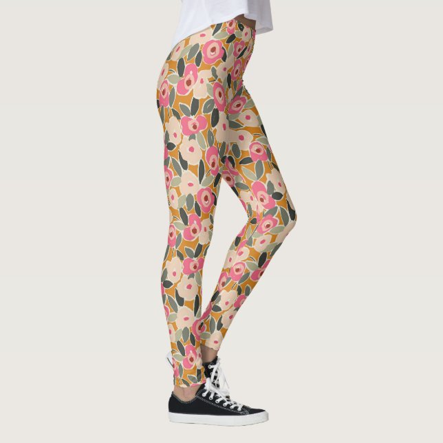 Hand-Drawn Bold Inky Floral Pattern- Sunlit Meadow Leggings (Höger)