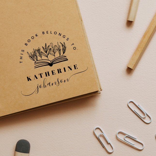 Hand-drawn Book Flowers Elegant Script Library Stämpel (Skapare uppladdad)