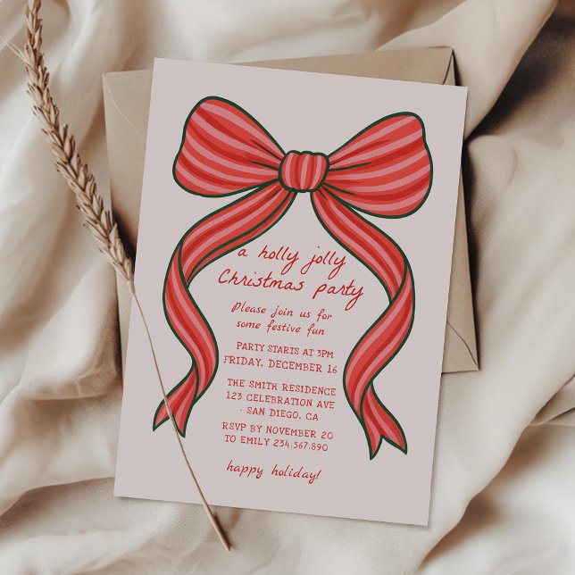 Hand Drawn Bow Christmas Party Invitation  Inbjudningar (Skapare uppladdad)