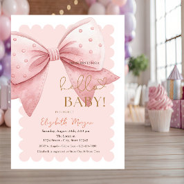  Hand Drawn Bow Dots Frame Pink Baby Shower Inbjudningar