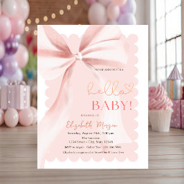  Hand Drawn Bow Elegant Frame Pink Baby Shower Inbjudningar