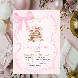 Hand Drawn Bow Frame Books Dots Baby Shower Inbjudningar