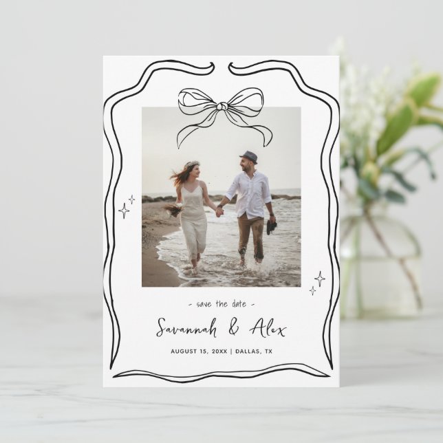 Hand Drawn Bow Frame Coquette Doodle Wedding Fun Spara Datumet (Stående Fram)