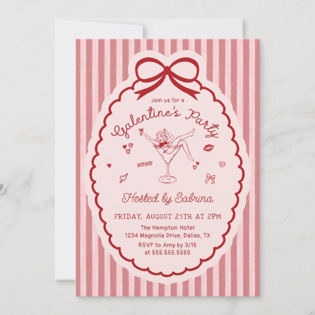 Hand Drawn Bow Galentine's Day Invitation Inbjudningar (Framsida)