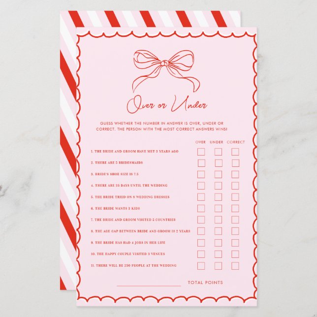 Hand Drawn Bow Red & Pink Over or Under Xmas Game (Fram/baksida)