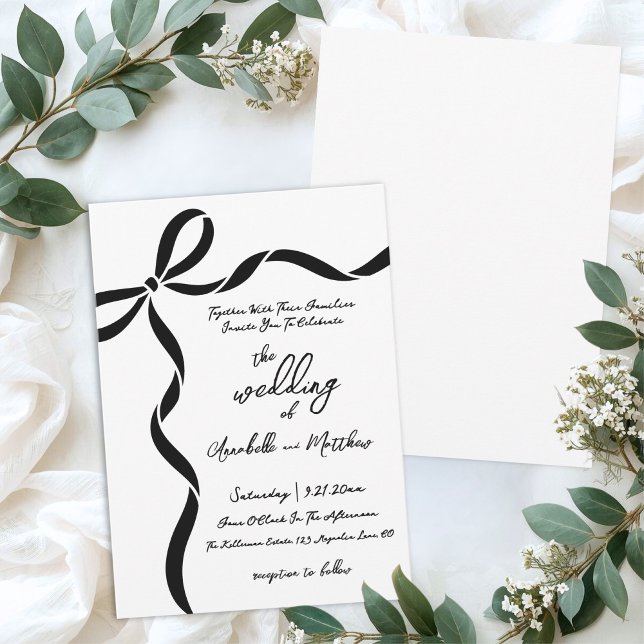 Hand Drawn Bow Whimsical Wedding Inbjudningar (Hand Drawn Bow Whimsical Wedding Invitation)