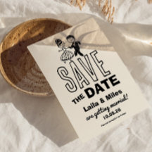 Hand drawn Bride and Groom Wedding Save The Date