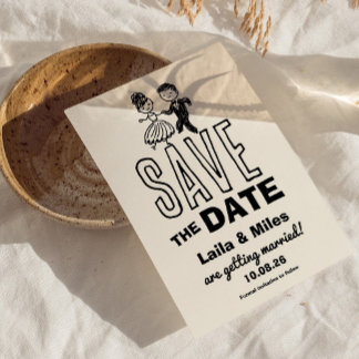 Hand drawn Bride and Groom Wedding Save The Date Spara Datumet