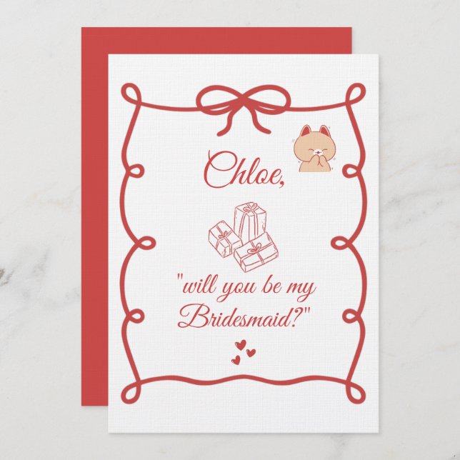 Hand Drawn Bridesmaid bridal Proposal Cards Inbjudningar (Fram/baksida)