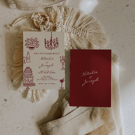 Hand Drawn Burgundy Romantic Whimsical Wedding Inbjudningar