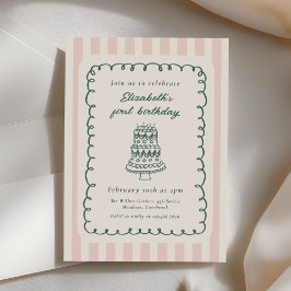 Hand Drawn Cake Quirky Unique 1st Birthday Inbjudningar