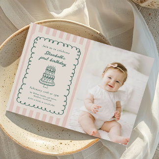 Hand Drawn Cake Quirky Unique 1st Birthday Photo Inbjudningar