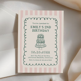 Hand Drawn Cake Quirky Unique Birthday Party Inbjudningar