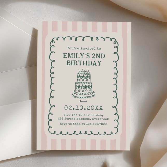 Hand Drawn Cake Quirky Unique Birthday Party Inbjudningar (Skapare uppladdad)