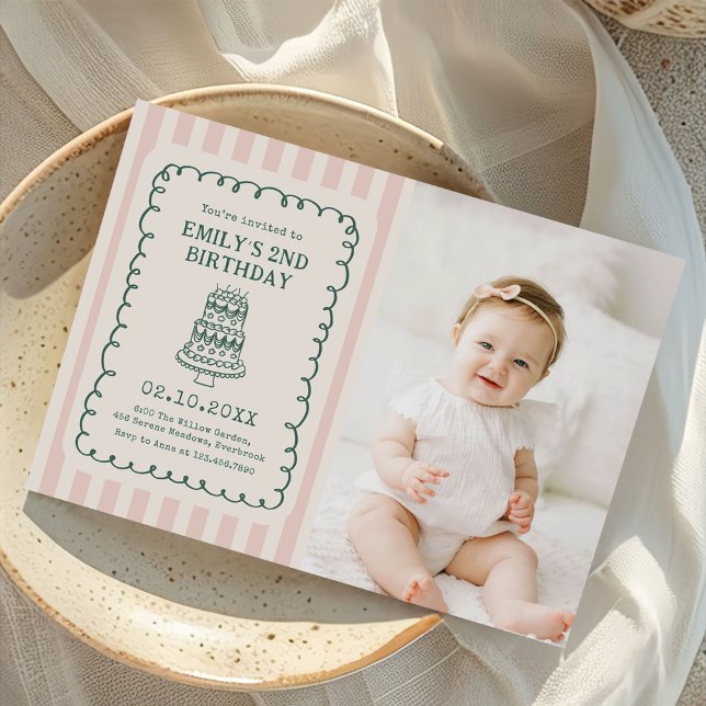 Hand Drawn Cake Quirky Unique Birthday Party Photo Inbjudningar (Skapare uppladdad)