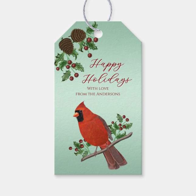 Hand-Drawn Cardinals & Greenery | Christmas Presentetikett (Framsidan)